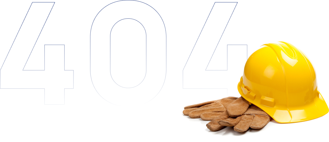 Надпись 404, строительная каска и перчатки